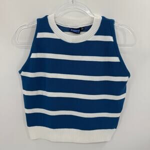 ELHOFFER Nautical Crop Fitted Knit Tank Size 2X US L Crew Neck Sailor Stripe USA